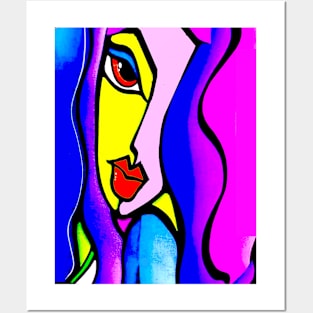 Young Girl Abstract Modern Art Colorful Psychedelic Surreal Print Posters and Art